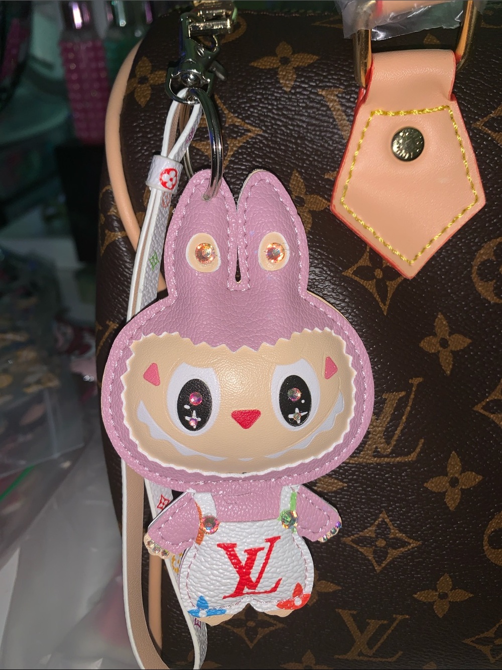 labubu upcycled Crystal bag/purse charm keychain wristlet
